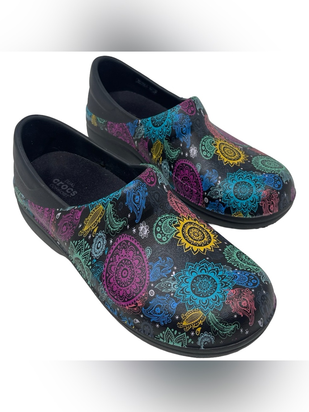 Crocs Pro Neria ll Paisley Print Clogs Black Purple Blue Floral Women’s Size 7